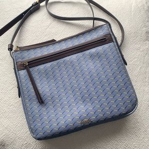 Fossil Fiona Coated Canvas Crossbody Handbag Blue / Brown Long Strap